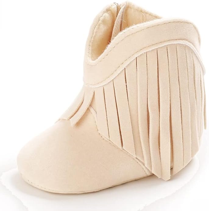 Meckior Baby Girls Cowboy Tassel Boots Side Zipper Moccasins Soft Bottom by Meckior