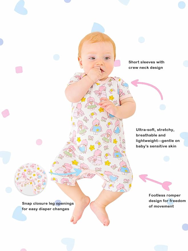 GUISBY Baby Rayon Romper Pajamas, 0-24M | Silky Soft Feel，Snap Closure，Footless - Image 2