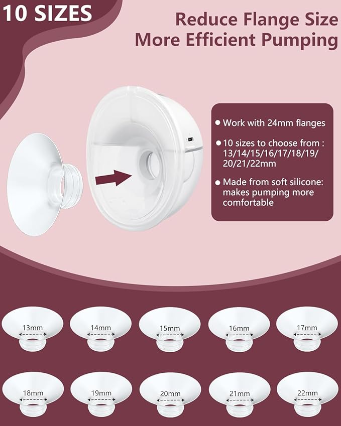 4PC Flange Insert 14mm Compatible with Momcozy M5/M6/M9/S12 Pro/V1 Pro/V1 Pro Breast Pump, Fit for Eufy/Elvie/Medela/Spectra/Lansinoh/NCVI/Lansinoh/TSRETE with 24mm Flange/Shield Breast Pump