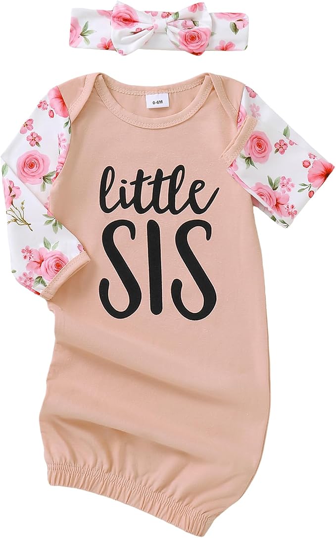 AMAWMW Newborn Baby Girl Little Sister Sleeper Gown Stripe Long Sleeve by AMAWMW