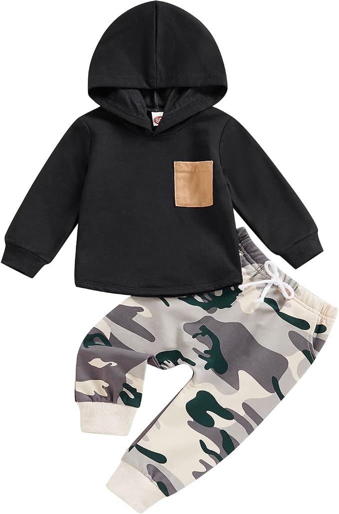 Thorn Tree Infant Baby Boys Pants Set Hooded Solid Sweatshirt Top Pocket by ThornTree