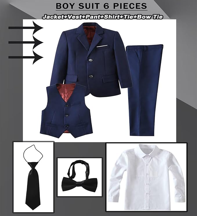 Boys Suit Set Slim Fit Kids Formal Suits Toddler Tuxedo Wedding Prom Classic Suits for Boy Teen Black Blue Dress Outfit