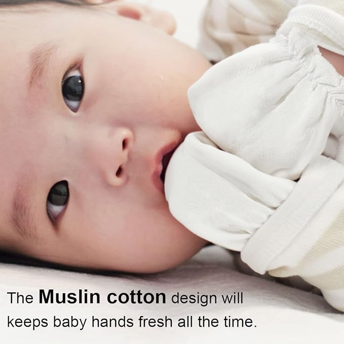 MOMSMENU Baby Mittens Newborn Muslin Soft No Scratch 0-6 Months 6-Pack | - Image 3