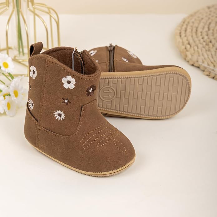 Meckior Baby Girls Cowboy Tassel Boots Side Zipper Moccasins Soft Bottom - Image 5