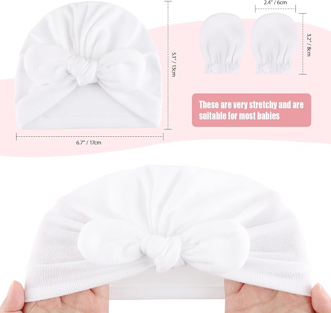 BQUBO Baby Turban Hats and Mittens Set Newborn Infant Hospital Hats Caps - Image 5