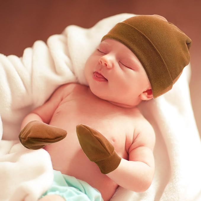 BQUBO Baby Hats and Mittens Infant Cotton Beanie Gloves No Scratch Set Newborn - Image 3