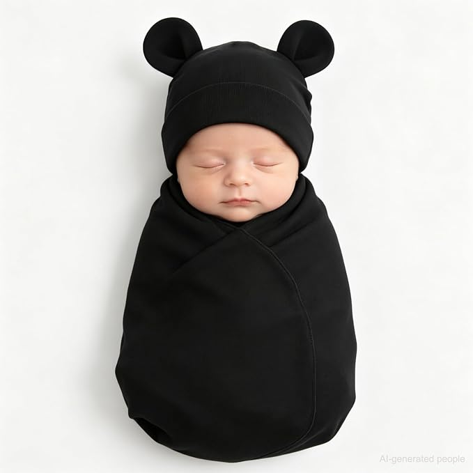 Unisex Baby Swaddle Wrap with Hat Set - Image 2