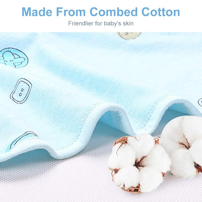 Premium Soft Cotton Baby Swaddle Blankets, Unisex Baby Blanket Wrap for Newborn Baby Boys Girls, Skin Friendly Wearable Swaddling Sleep Sack Calms Startle Reflex (Button, Blue, 3-6 Months)