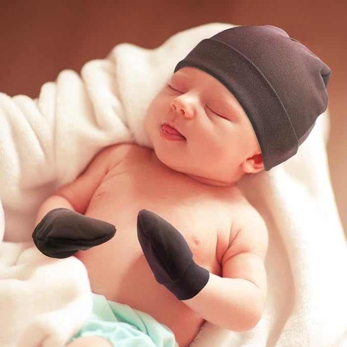 BQUBO Baby Hats and Mittens Infant Cotton Beanie Gloves No Scratch Set Newborn - Image 2