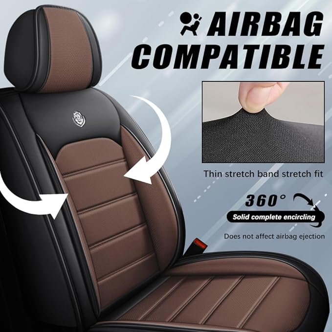 Leather Seat Cover for Ford Edge 2010-2026,Waterproof Soft Seat Covers,Interior Accessories Seat Covers Cushion Vehicle Protector Airbag Compatible(Black&Coffee,Full Set)