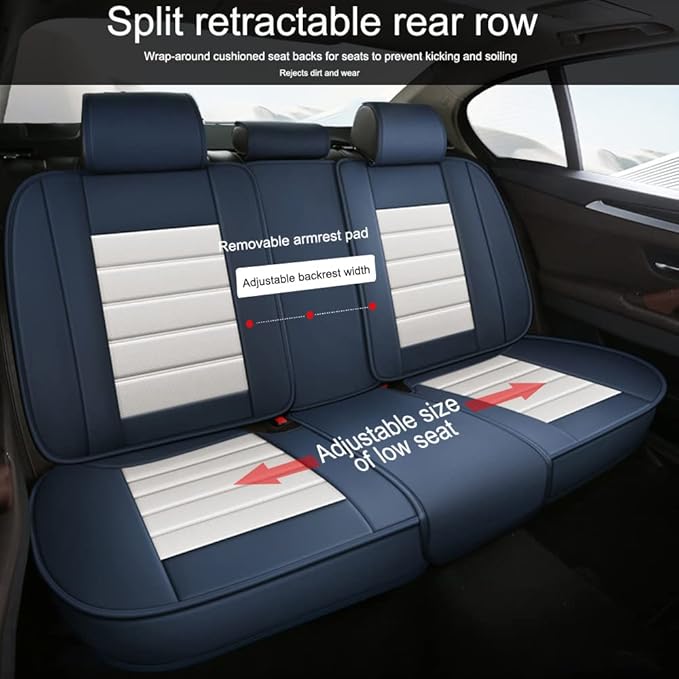 Leather Seat Cover for Ford Edge 2010-2026,Waterproof Soft Seat Covers,Interior Accessories Seat Covers Cushion Vehicle Protector Airbag Compatible(Blue&White,Full Set)