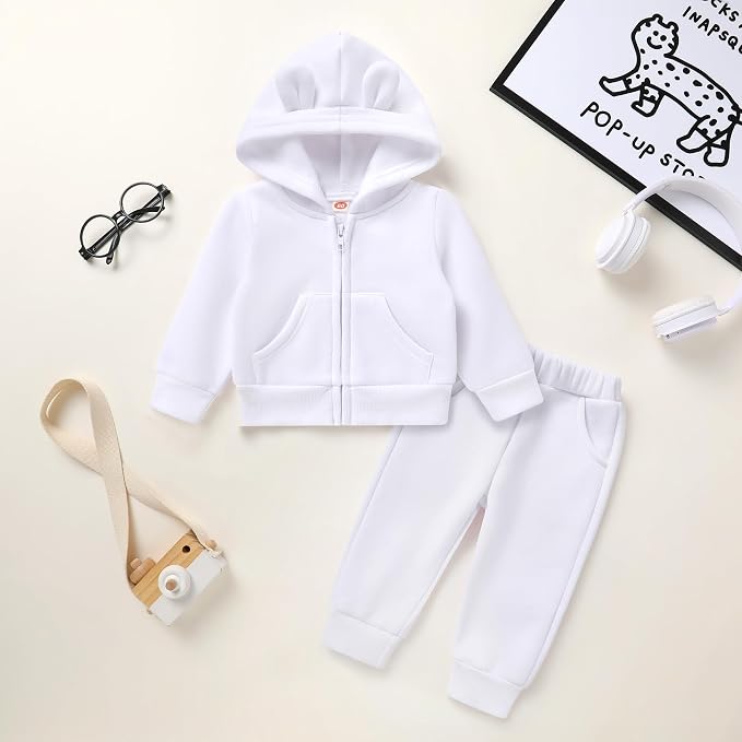 Happy Town Baby Clothes for Girls Boys Clothes Solid Color Zipper Hoodie and - Image 2