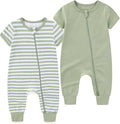 BIGBIGKISS Baby Boy Girl 2 Pack Romper Short Sleeve 2 Way Zipper Jumpsuits by BIGBIGKISS