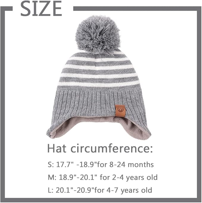 JANGANNSA Knitted Baby Hat Scarf Set Winter Warm Boys Girls Beanie Fleece Lining Toddler Kids Hats with Pompom