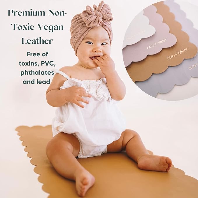 Ava + Oliver Vegan Leather Baby Changing Mat (16 X 30 in) - Multipurpose Wipeable and Portable Diaper Changing Pad - Foldable for Travel (Pink Sand)