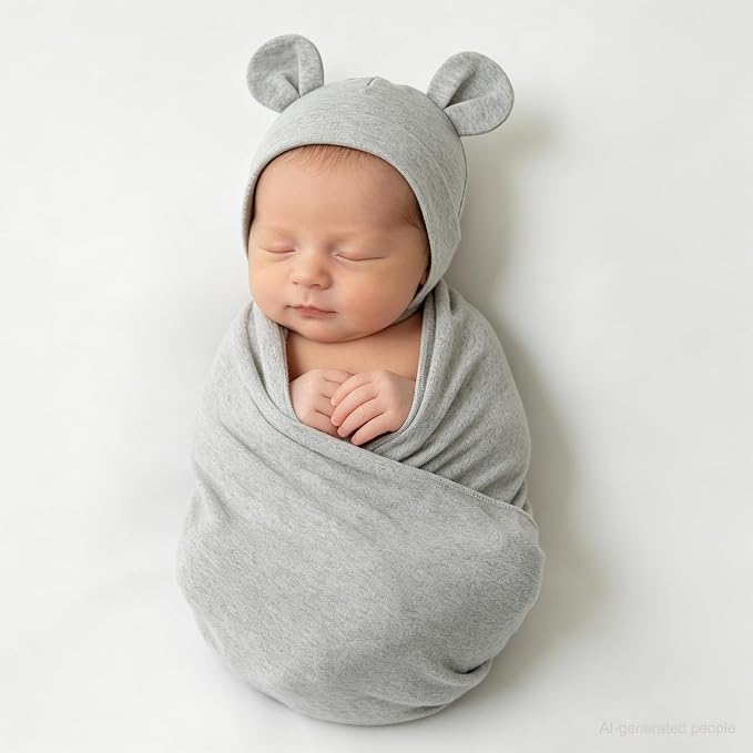 Unisex Baby Swaddle Wrap with Hat Set - Image 2