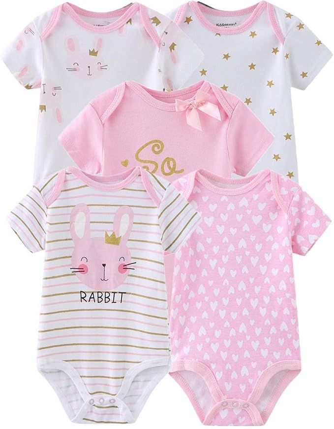 Kiddiezoom Baby Bodysuit Newborn Short Sleeve baby One-Piece Cotton 5-Pack baby by Kiddiezoom