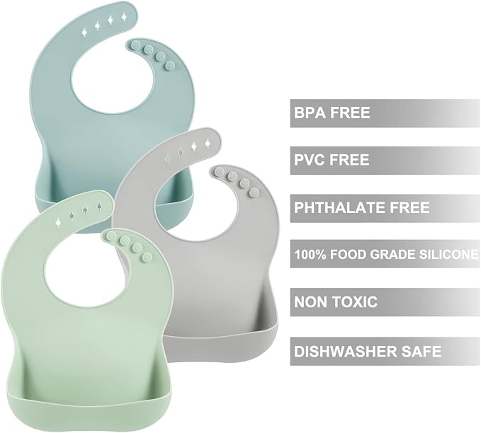 PandaEar Set of 3 Silicone Baby Bibs, Waterproof Soft Adjustable Bibs - Image 5
