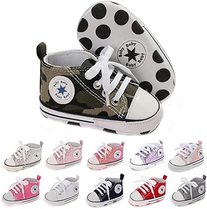 Unisex Baby Girls Boys Canvas High-top Shoes, Newborn Infant Anti-Slip Soft by KKIIDDSS
