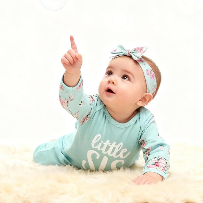 AMAWMW Newborn Baby Girl Little Sister Sleeper Gown Stripe Long Sleeve - Image 2