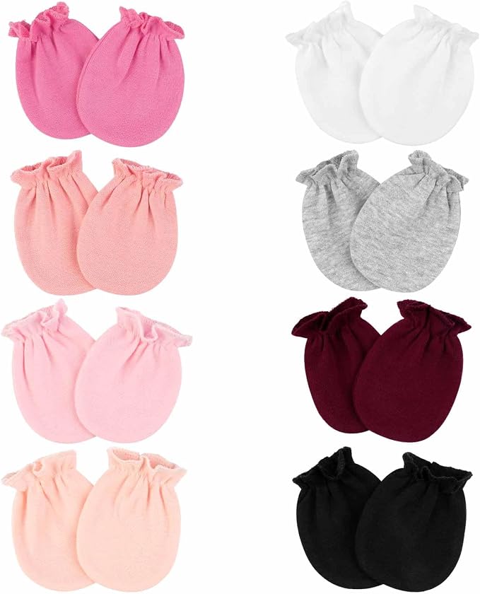 8 Pairs Baby Mittens Newborn No Scratch, Cotton Infant Gloves 0-6 Months | Soft by Hoiny