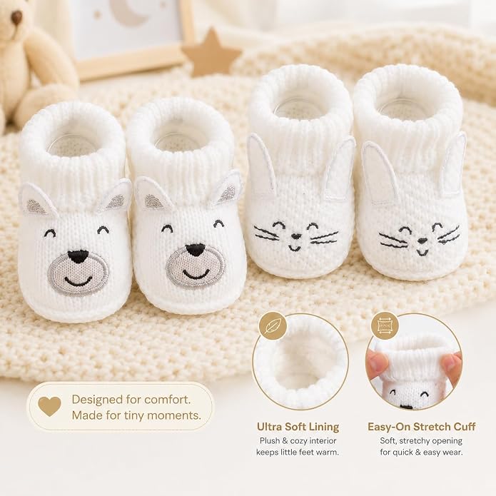 2 Pairs Baby Booties Newborn First Walkers Cozy Shoes Warm Knit Soft Booties - Image 6