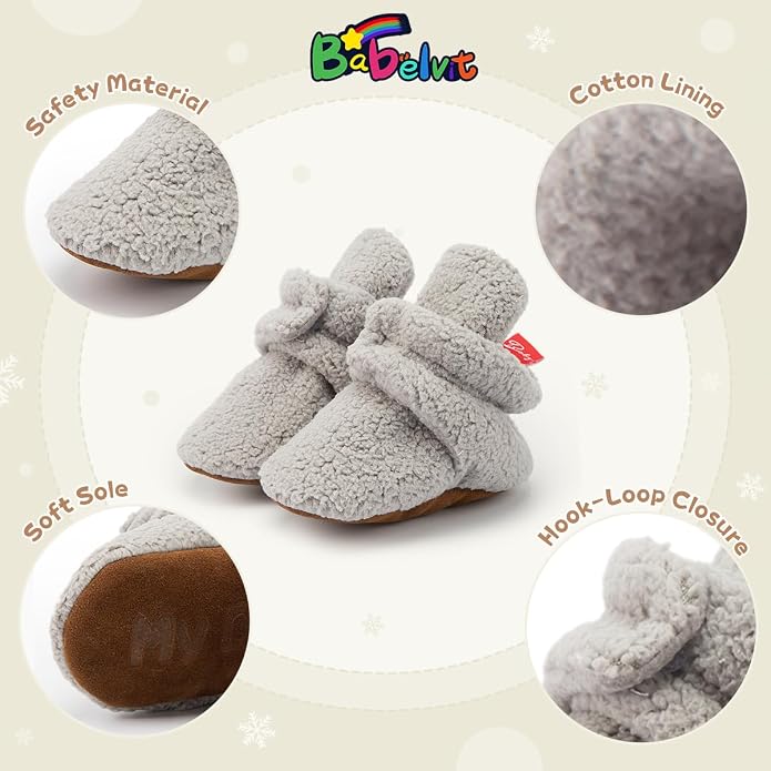 Babelvit Newborn Baby Boy Girl Soft Fleece Booties Stay On Infant Slippers - Image 5
