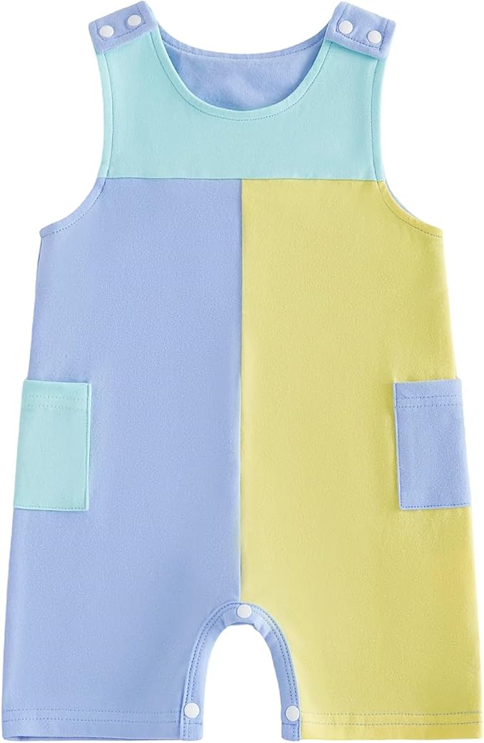 Newborn Baby Boy Summer Clothes Sleeveless Color Block Romper Bodysuit One by Muasaaluxi