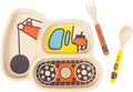 Kid Plate Set Bamboo Toddler Plates Dinnerware Dinner Dish Set Baby Feeding Spill Proof Divided Plate - Baby Spoon and fork 3-Piece Set for Kids and Toddlers Teaches Child Portion Control