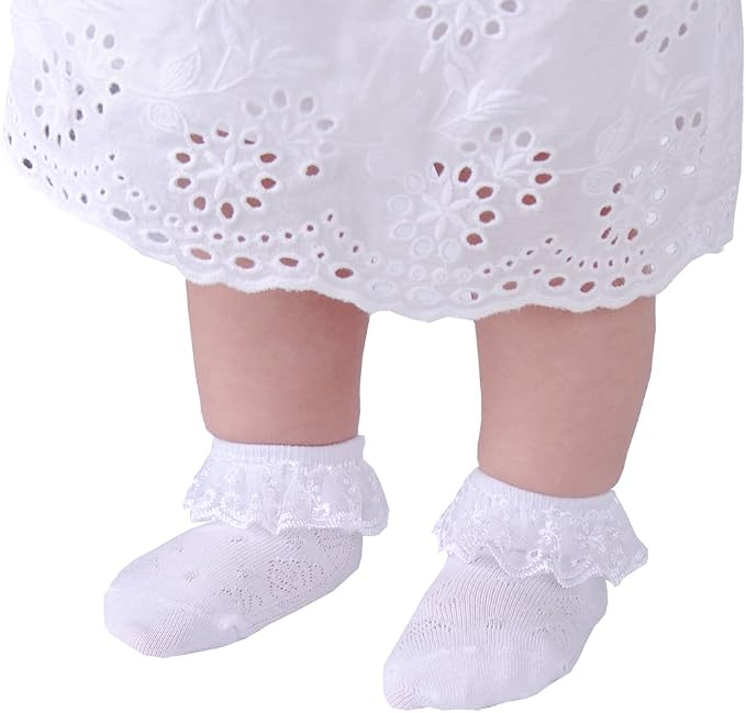 EPEIUS Baby Girl Ruffle Socks, Eyelet Frilly Lace Socks - Image 4