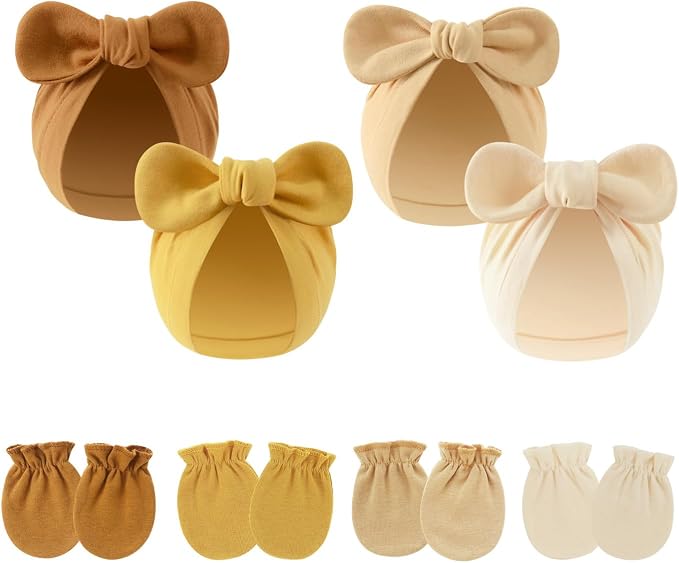 LIDHAY 4PCS Newborn Baby Hospital Hats Beanie Bow Infant Caps Cotton Preemie by LIDHAY