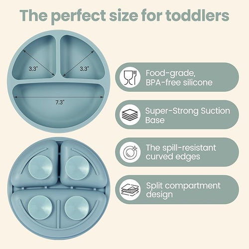2 Pack Baby Plates with Suction, 2 Pack Silicone Forks and Spoons Set, Baby Led Weaning Supplies, BPA Free, Toddler Utensils for Feeding Essentials