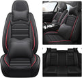 Leather Seat Cover for Ford Edge 2010-2026,Waterproof Soft Seat Covers,Interior Accessories Seat Covers Cushion Vehicle Protector Airbag Compatible(Black&Red,Full Set with Pillow)