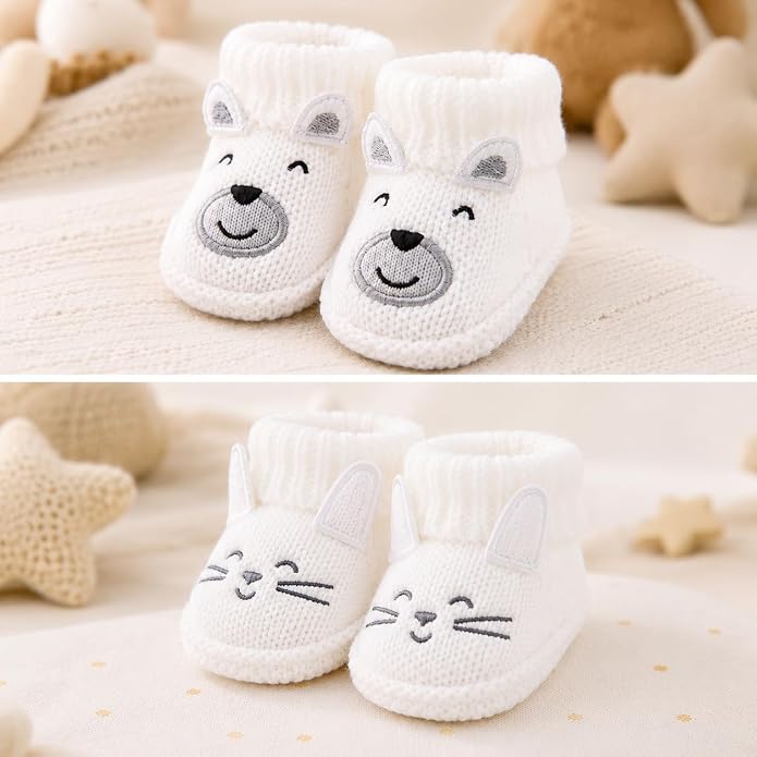 2 Pairs Baby Booties Newborn First Walkers Cozy Shoes Warm Knit Soft Booties - Image 4