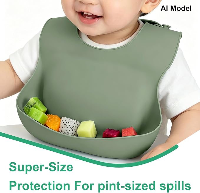 Set of 3 Silicone Bibs for Babies Toddler, Soft Adjustable Bibs for Baby Girl - Image 3