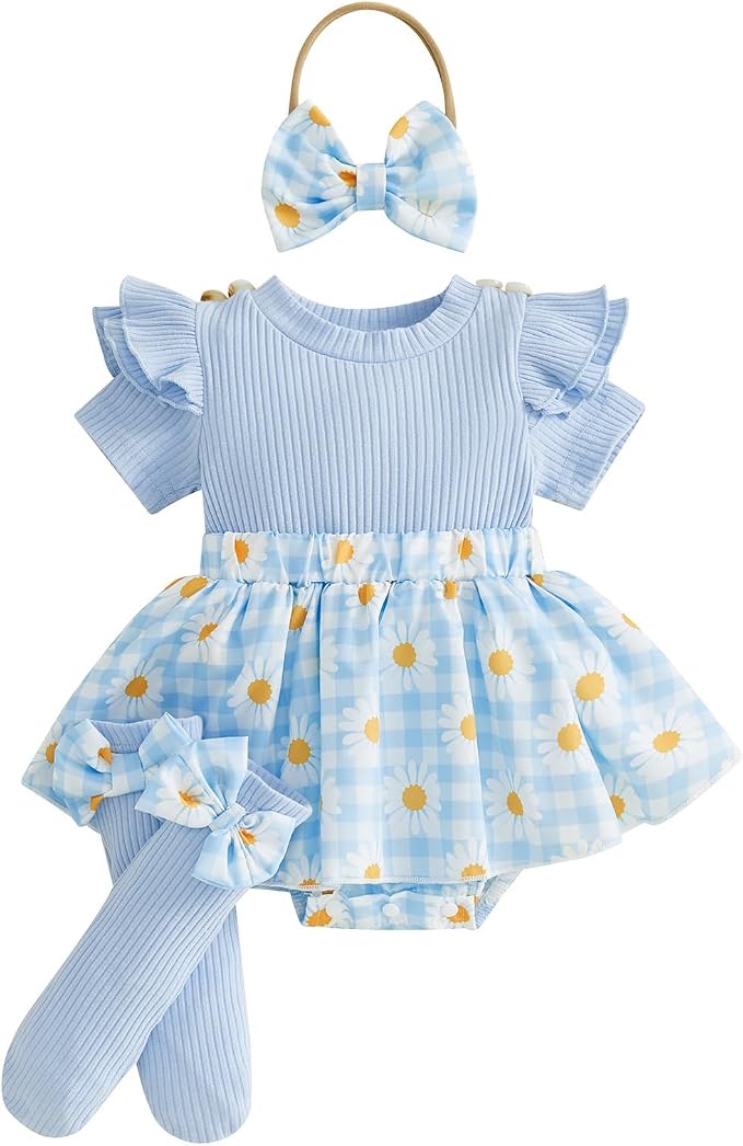 Giraropa Newborn Baby Girl Clothes Smocked Bubble Romper Dress + Socks + by Giraropa