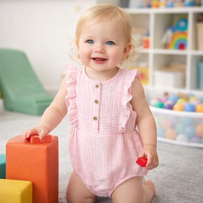 Baby Girl Bubble Romper Muslin Cotton Newborn Summer Clothes, 0-18M | Baby - Image 4