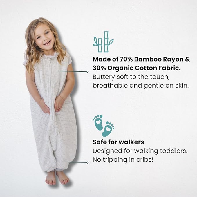 Tealbee Dreamsuit Toddler Sleep Sack with Feet – Walker Sleep Bag with Legs, Rayon made from Bamboo, Summer 0.8 TOG, 2-Way Zipper, 12m-2T - Dash