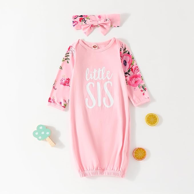 AMAWMW Newborn Baby Girl Little Sister Sleeper Gown Stripe Long Sleeve - Image 4