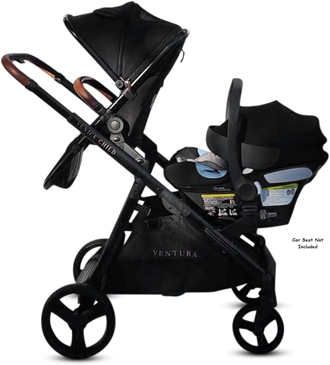 Venice Child Midnight Ventura Single to Double Sit-and-Stand Stroller & 2nd Toddler Seat (Package # 3)