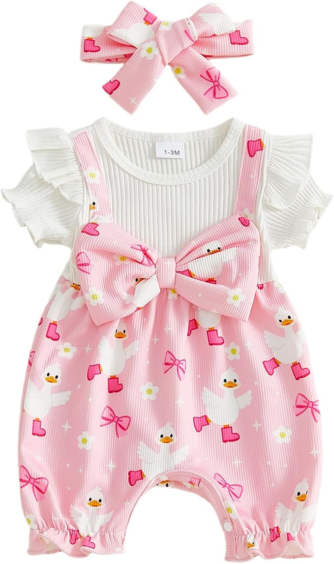 YINGISFITM Newborn Baby Girl Summer Clothes Short Sleeve Bubble Romper Bow by YINGISFITM