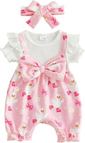 YINGISFITM Newborn Baby Girl Summer Clothes Short Sleeve Bubble Romper Bow by YINGISFITM