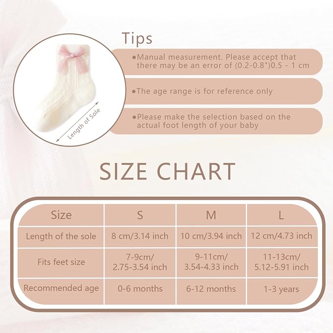 Baby Girls Socks with Bow Infant Breathable Mesh Ruffle Lace Sock - Image 7