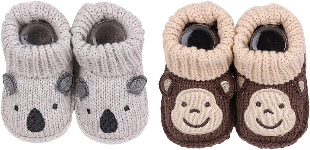 2 Pairs Baby Booties Newborn First Walkers Cozy Shoes Warm Knit Soft Booties by Unknown