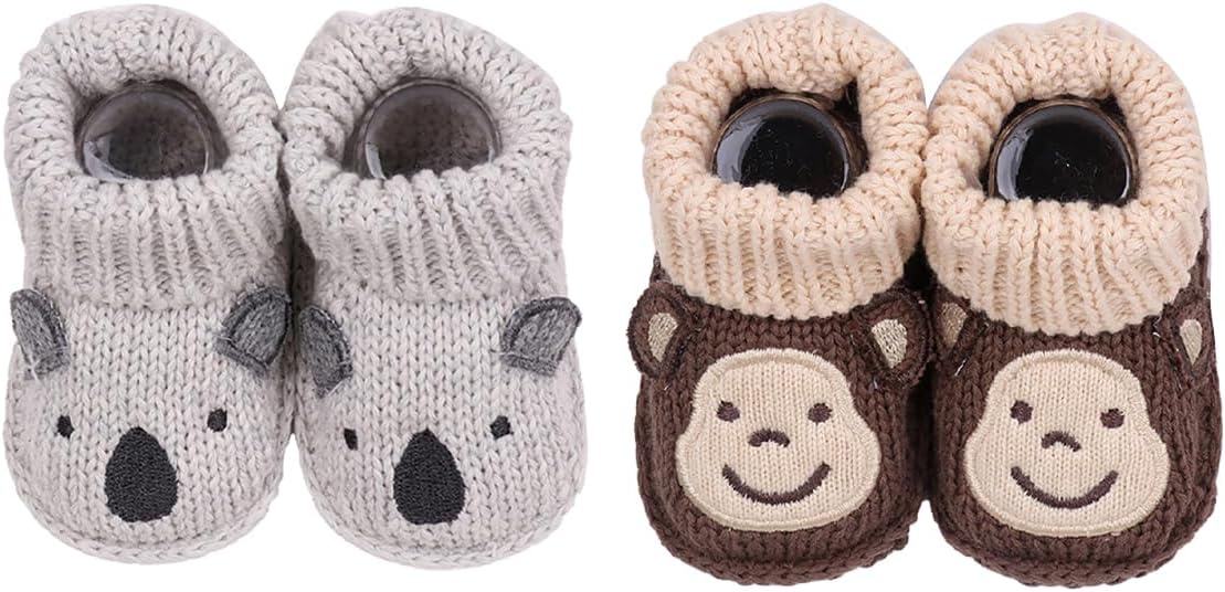 2 Pairs Baby Booties Newborn First Walkers Cozy Shoes Warm Knit Soft Booties by Unknown