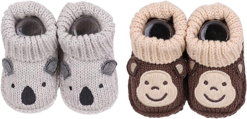 2 Pairs Baby Booties Newborn First Walkers Cozy Shoes Warm Knit Soft Booties by Unknown