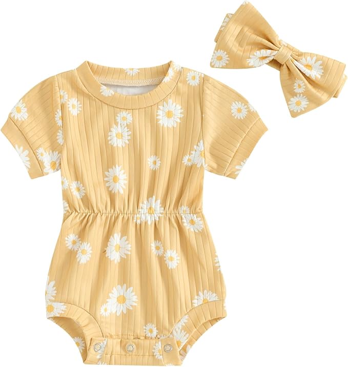 FOCUSNORM Baby Girl Summer Clothes Ribbed Short Sleeve Romper Solid Color by FOCUSNORM