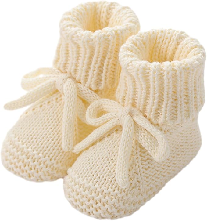 SOLILOQUY Baby Boy Girl Cozy Knit Booties Stay-On Bow Tie Newborn First Shoes by SOLILOQUY