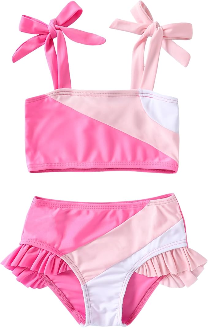 YOUNGER TREE Toddler Girls Two Pieces Swimsuit Color Block Stripe Swimwear Summer Beach Bathing Suit 18M-5T