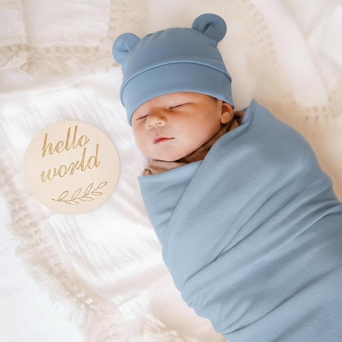 DRESHOW BQUBO Cotton Baby Swaddle Hat Set Newborn Infant Receiving Blankets - Image 2